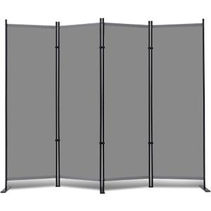 RANTILA 4 Panel Room Divider, 6 FT Folding Privacy Screen with Wide Feet, Freestanding Partition for Room Separation, Portable Room Divider Panel, 89" W x 71" H, Grey