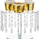 NUPTIO Cupcake Stand Acrylic Small: Clear Cake Stands for Afternoon Tea 8.2in Diameter Dessert Display Tray with Crystal Chandelier for Wedding Birthday Party Baby Shower Graduation Decorations