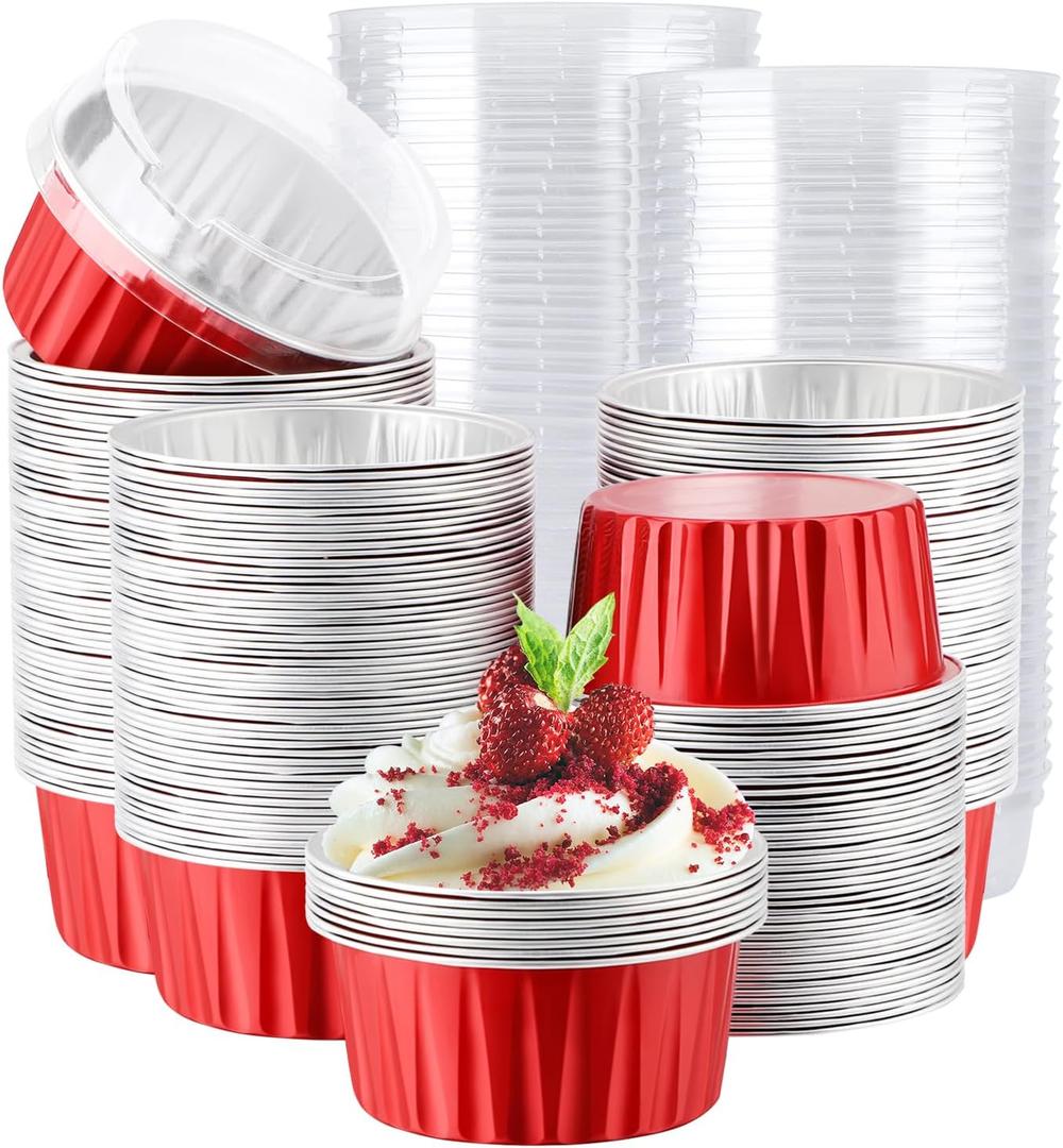 EUSOAR Mini Cake Pans with Lids, 200pcs 5oz Disposable Foil Cups with Lids for Creme Brulee Flan Cheesecake Dessert, Mini Aluminum Baking Mold Container for Wedding Party Single Serving Holiday (Red) EUSOAR Mini Cake Pans with Lids, 200pcs 5oz Disposable Foil Cups with Lids for Creme Brulee Flan Cheesecake Dessert, Mini Aluminum Baking Mold Container for Wedding Party Single Serving Holiday (Red)