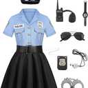 Kids Police Officer Costume Girls Cop Cosplay Outfits Uniform Halloween Costumes with 9 Pcs Accessories, 4-6Y