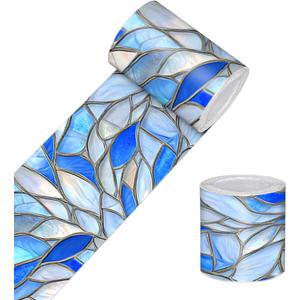 HOMETITUTE Wallpaper Border Peel and Stick Blue Leaf Texture Decorative Wall Trim Self Adhesive Border for Walls Mirror Frame Accent Strip for Bedroom Bathroom Kitchen Living Room 4x196 Inch