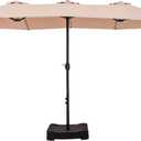 HERA'S PALACE Umbrella Patio Outdoor with Base 15ft Rectangle Table Double Market Umbrellas Clearance Large Included Stand for Deck Outside Pool Picnic Inground Yard Commercial, Beige