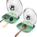 Spoon and Lid Rest - 2 Packs Spoon Rest with Lid Holder, Neat & Drip-Free Spoon Rest for Countertop Stove Top, Heat-Resistant Utensil Rest for Spoons, Pot Lids, Spatulas, Utensils, Forks (Green)