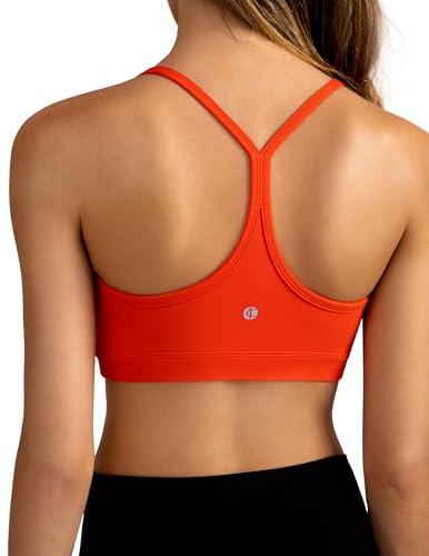 Colorfulkoala Women's Dreamlux Y Back Sports Bra Low Impact Padded Workout Top with Built in Bra A-C Cups Cherry Tomato, Size XS