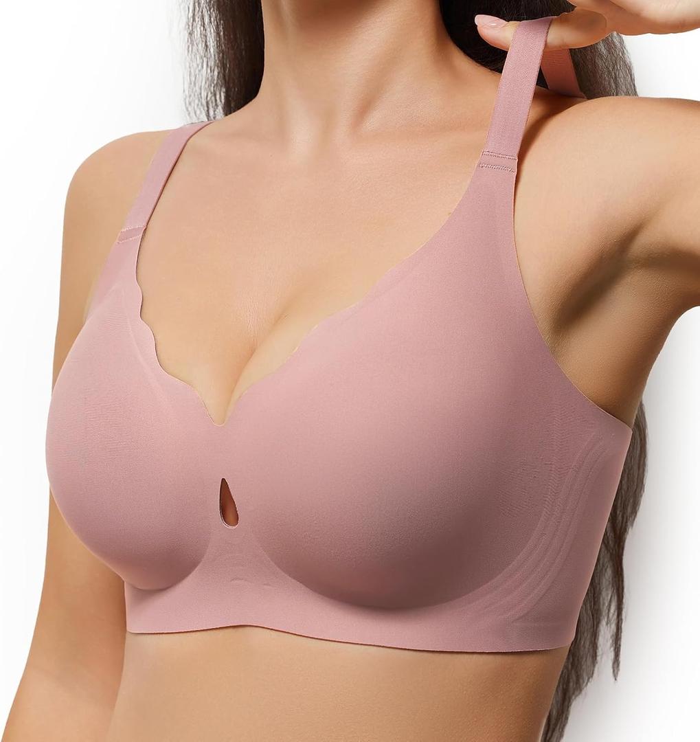 Women No Underwire Wave Bras Seamless Full Coverage Push Up Wireless Bra Supportive Bralettes Comfortable Lift Everyday Bras (Small, Peachpink)