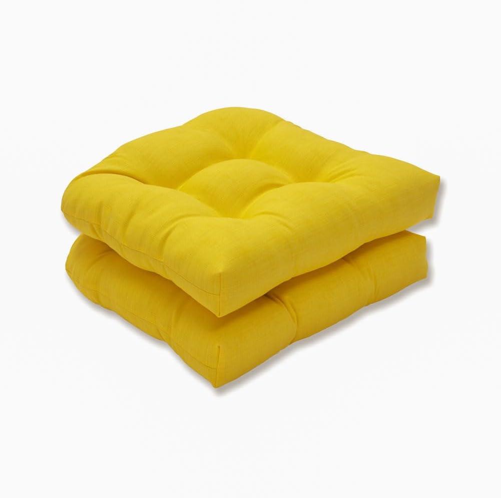 Pillow Perfect 550435 Outdoor/Indoor Fresco Tufted Seat Cushions (Round Back), 19" x 19", Yellow, 8 Pack