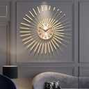 Large Starburst Wall Clock Non-Ticking Battery Operated Sunburst Clocks Modern Timepiece Round Gold Wall Clock Home Decorations for Living Room Bedroom Kitchen Office