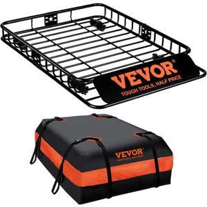 VEVOR Roof Rack Cargo Basket, 51" x 36" x 5" Rooftop Cargo Carrier w/ 15 Cu Ft Waterproof Cargo Bag, 200 LBS Capacity Universal Rack Carrier for SUV, Truck, Pickup