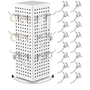 Geelin Rotating Countertop Display Kit with 16 Peg Hooks Four Sided Pegboard Spinner Organizer 4 x 4 x 12 Inches Retail Display Racks Revolving Metal Countertop for Keychain Supplies(White)