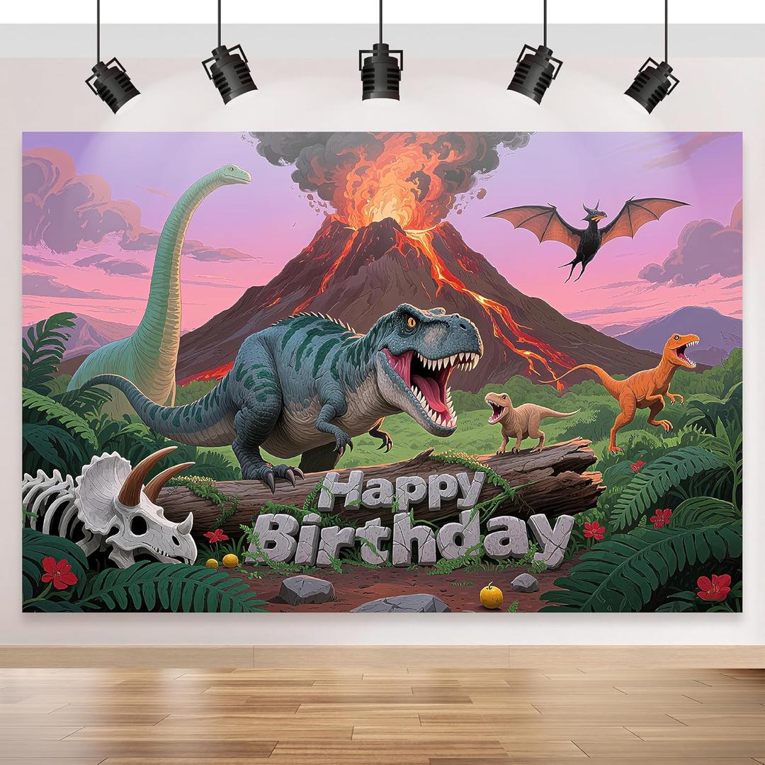 Dinosaur Backdrop 70x43 Inch, Dinosaur Birthday Banner for Party Photo Backdrop, Jurassic World Birthday Decorations, Green Jungle Roar Dino Photography Background for Boy and Girl