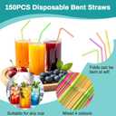 7 x 150PCS Disposable Plastic Drinking Straws - Flexible Straws Disposable Long Colorful PP Plastic Striped Assorted Colors for Home Use Milk Juice Drinks (Fluorescent Color)