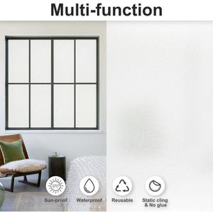 Window Privacy Film with Installation Tools,Frosted Glass Window Film,Heat Blocking Static Clings Reusable Frosting Window Film for Bathroom Home Office