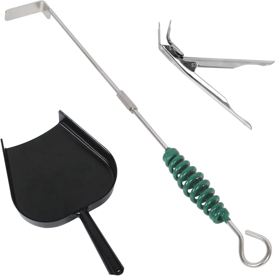 Grill Grate Lifter Gripper and Ash Tool Set for M/L Big Green Color Egg,Stainless Steel BBQ Ash Tool Poker and Ash Pan for Kamado Joe Classic Grill Grate Lifter Gripper and Ash Tool Set for M/L Big Green Color Egg,Stainless Steel BBQ Ash Tool Poker and Ash Pan for Kamado Joe Classic