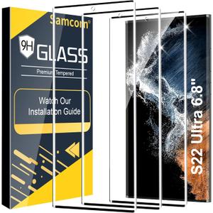 3 Pack Galaxy S22 Ultra Screen Protector, HD Clear Tempered Glass, Fingerprint Unlock, 3D Curved, Scratch Resistant, No Bubble for Samsung Galaxy S22 Ultra 5G Glass Screen Protector