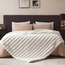 WDCOZY Faux Fur Throw Blanket Striped Super Soft Cozy Fluffy Luxurious Blankets Couch Bed Sofa Chair Home Decor Warm Furry Fall Winter Plush Lightweight Rabbit Fur Bubble Blanket 60" x 80", Ivory