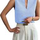 SOLY HUX Women's Work Outfits V Neck Sleeveless Blouses Summer Casual Tank Tops Business Office Dressy Striped Shirts (M)