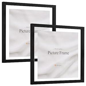 Eletecpro 12x12 Floating Frame Set of 2, Double Reinforced Glass Floating Picture Frame Display Any Size Photo up to 12x12, Wall Mount or Tabletop Display 12x12 Picture Frame, Black