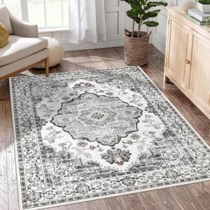 Area Rug 5x7 Washable Rug for Living Room,Retro Boho Rugs for Bedroom Low Pile Non Slip Dining Room Rug Soft Vintage Floor Carpet for Home Office Decor