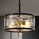 Black Chandelier for Dining Room Light Fixture 13" Industrial Farmhouse Chandelier 3-Light Modern Drum Chandeliers for Kitchen Island, Living Room, Entryway, Foyer, Bedroom