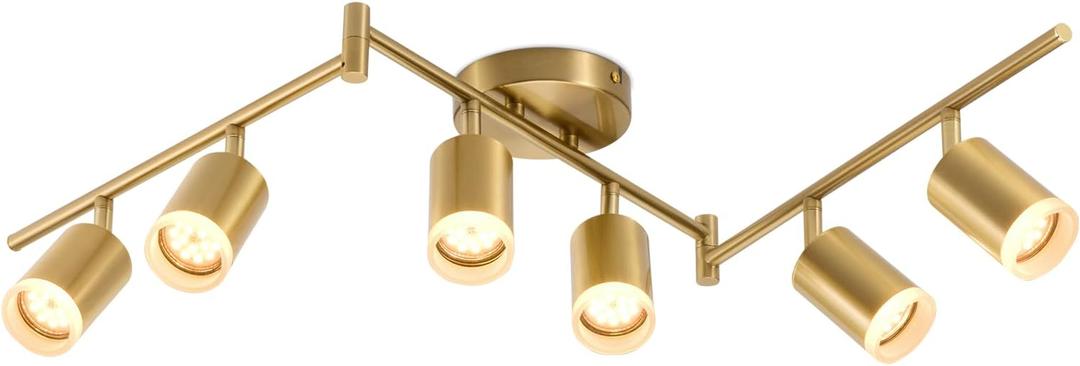 Bojim 6 Light Gold Track Lighting Kit, Modern LED Track Lighting Fixtures Ceiling, Flexibly Rotatable LED Light Head with Acrylic Ring, Kitchen Ceiling Spot Light(GU10 Socket, Bulbs Not Included)