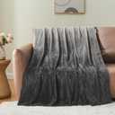 NEWCOSPLAY Super Soft Throw Blanket Ombre Dark Grey Premium Silky Flannel Fleece Leaves Pattern Lightweight Bed Blanket All Season Use (Ombre Dark Grey, Throw(50"x60"))
