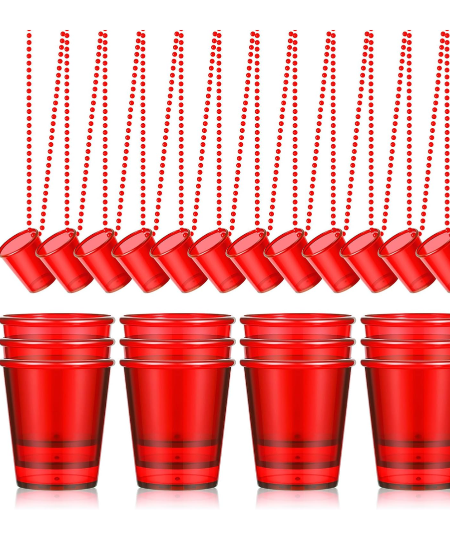 24 Pieces Shot Glass on Beaded Necklace Plastic Shot Cup Necklace Bachelorette Party Team Men and Women Supplies