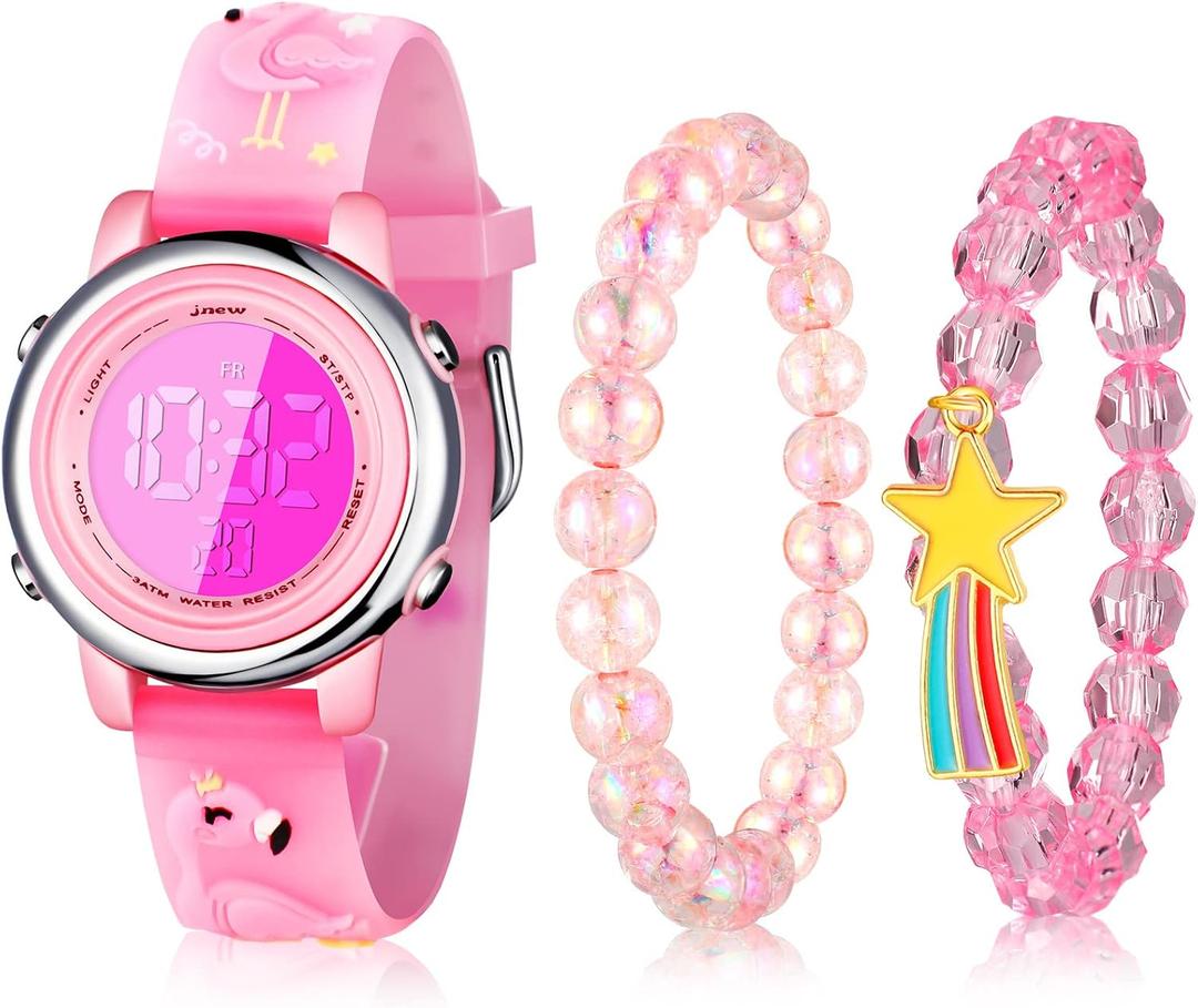 Yaomiao 3 Pieces Kids Unicorn Digital Sport Watches and Bracelets,7 Color Lights, Alarm, Stopwatch, 3D Waterproof Watch Gift for Girls 3-10 Years Old