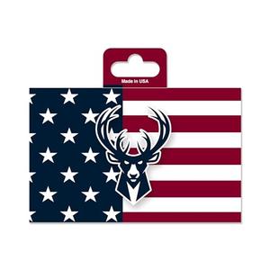 Pack of 2, Rico Industries NBA Basketball Milwaukee Bucks Patriotic 5" x 7" Vinyl Die-Cut Decal - Car/Truck/Home Accessory