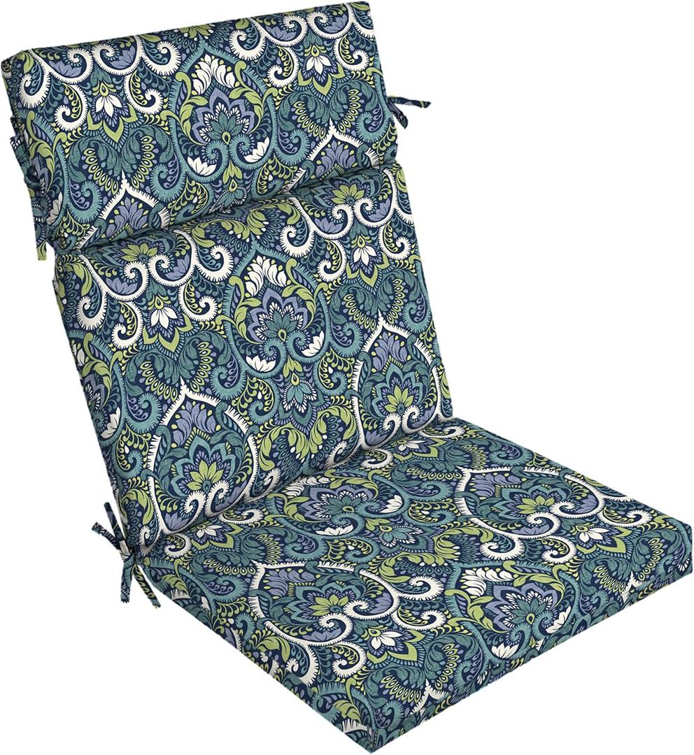 Arden Outdoor Chair Cushion, 21 x 20, Rain-Proof, Fade Resistant Sapphire Aurora Blue Damask
