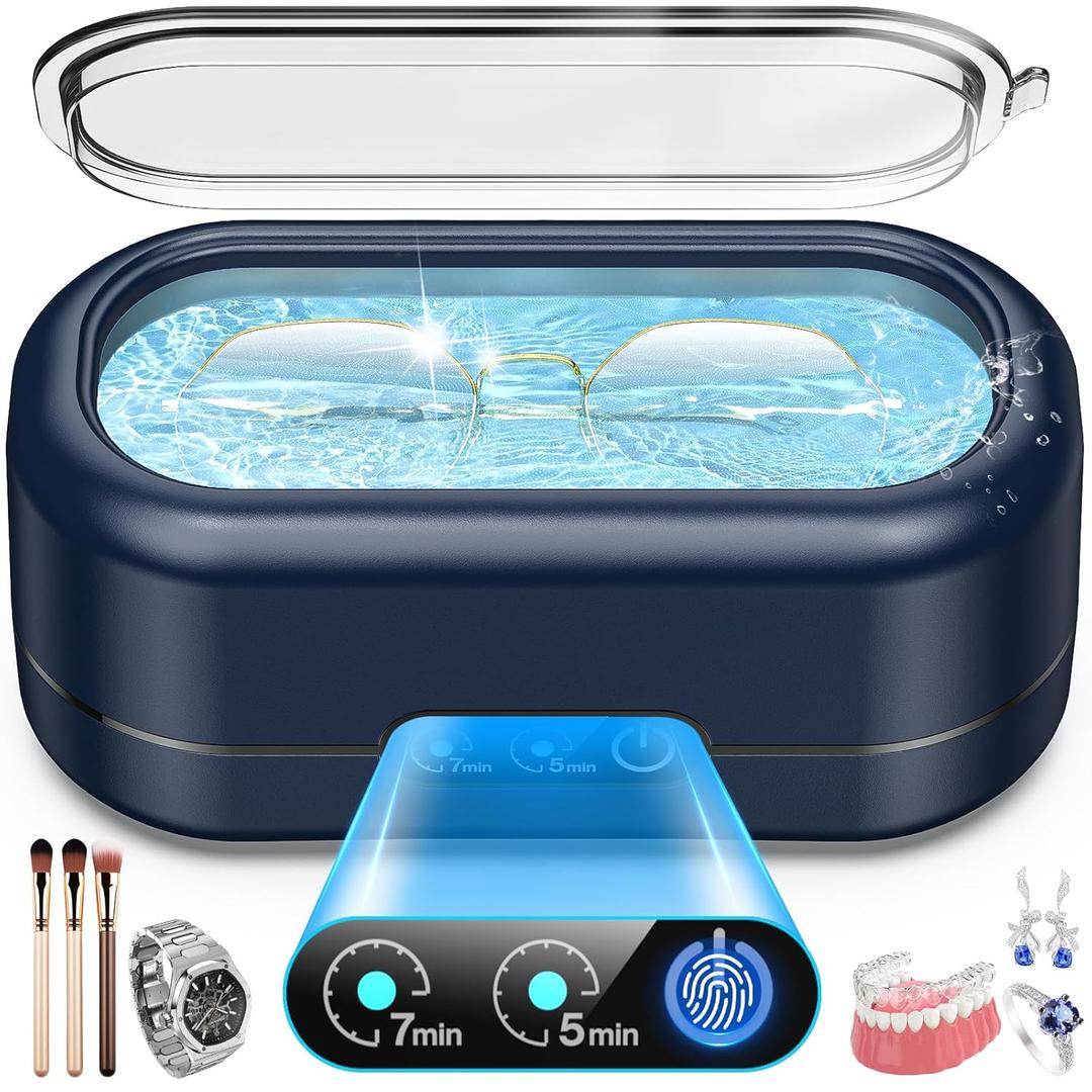 AI Ultrasonic Jewelry Cleaner,50KHz Professional Ultrasonic Cleaner Machine with 304 Stainless Steel for Jewelry, Dentures, Eyeglasses, Rings,Coin, Watch Strap, Hygiene Items (Rich Blue)
