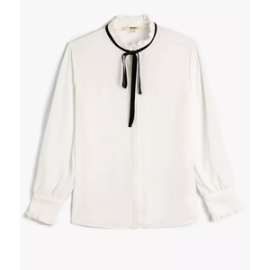 Blouse Women's Size 6 White Black Trim Long Sleeve Sheer