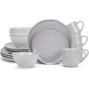 Elanze Designs Reactive Glaze Farmhouse Rustic Boho Ceramic Stoneware Dinnerware 16 Piece Plate Bowl Mug Dish Set - Service for 4, Pale Grey