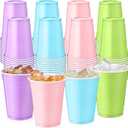 Reallnaive 100 Pcs 12 oz Disposable Plastic Party Cups, Rainbow Color Drinking Cups, Durable & Lightweight Reusable for Parties, Holidays, Events & Home Use (Pastel)