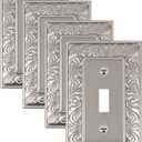4-Pack Single Toggle Light Switch Cover Plate, Paisley Pattern Decorative Switch Plate Covers, Satin Nickel 1 Gang Metal Wall Plate, Corrosion Resistant