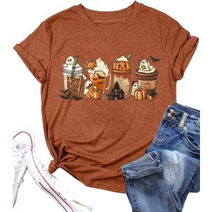 Pumpkin Latte Shirt Cute Autumn Pumpkin Graphic Tees Coffee Lover Shirts Gifts Halloween Pumpkin Spice Tops (Small, Orange)