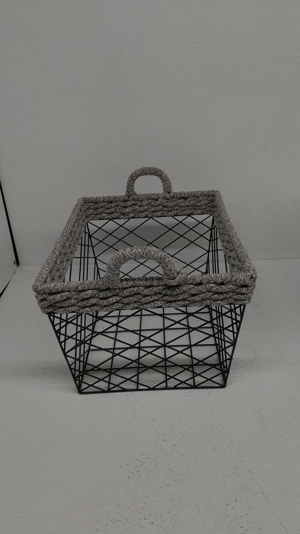 Wire Basket for Organizing with Wooden Handle Vintage Style Rectangle Mesh Metal Basket Food Storage Organizer for Home Kitchen Pantry Bathroom Picnic Cabinets(Black) 17.5x13.5 Inch