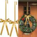 2 Pack Christmas Wreath Hangers for Front Door Christmas Decoration Metal Bow Door Wreath Hanger Front Gold Bow Garland Hooks Hanging Welcome Sign for Xmas Halloween Fall Decorations