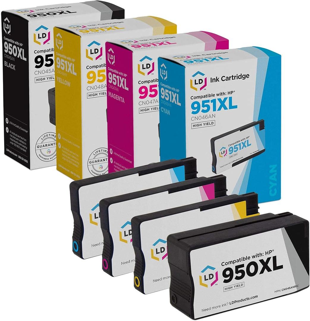 LD Products Compatible Ink Cartridge Replacements for HP 950XL & HP 951XL for Office Jet 251dw 276dw MFP 8100 8600 8610 8615 8616 8620 8625 8630 (Black, Cyan, Magenta, Yellow, 4-Set)