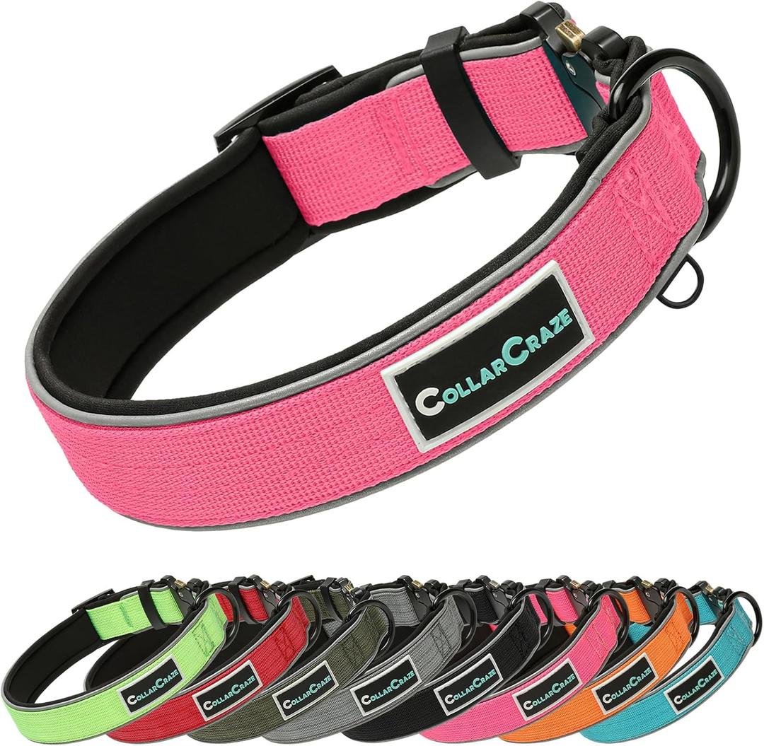 Dog Collar for Small Medium Large Dogs, Reflective, Adjustable Heavy Duty Dog Collar, Soft Neoprene Padded Comfortable for Walking (Pink, M)