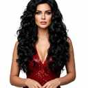 Rugelyss Long Wavy Wigs 28 Inches Natural Black Synthetic Kinky Curly Hair Wig for Women