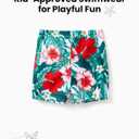 Family Matching Solid Scallop Trim Strappy Two-Piece Swimsuit and Allover Floral Print Swim Trunks Shorts (2T, Red White Flower)