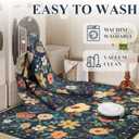 DUKINO 2x5 Runner Rug for Hallway, Washable Kitchen Floral Runner Rug with Non Slip Backing, Low Pile Soft Boho Carpet for Kitchen, Hallway, Entryway, Laundry, Bedroom, Navy Blue