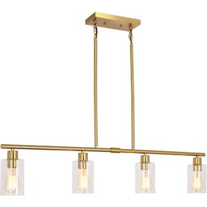 Modern Gold Kitchen Island Chandelier 4-Light Brushed Brass Farmhouse Pendant Light Industrial Kitchen Island Lighting Fixture with Glass Shades Hanging Lamp for Dining Living Room