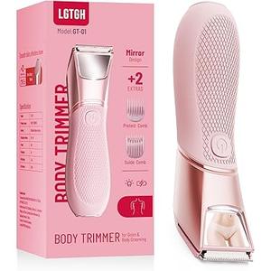LGTGH Bikini Trimmer for Women: Electric Shaver with Ceramic Blades & Travel Lock，Pubic Hair Razor with Mirror & LED Light - Body Groomer IPX7 Waterproof Use for Legs/Arm/Underarm
