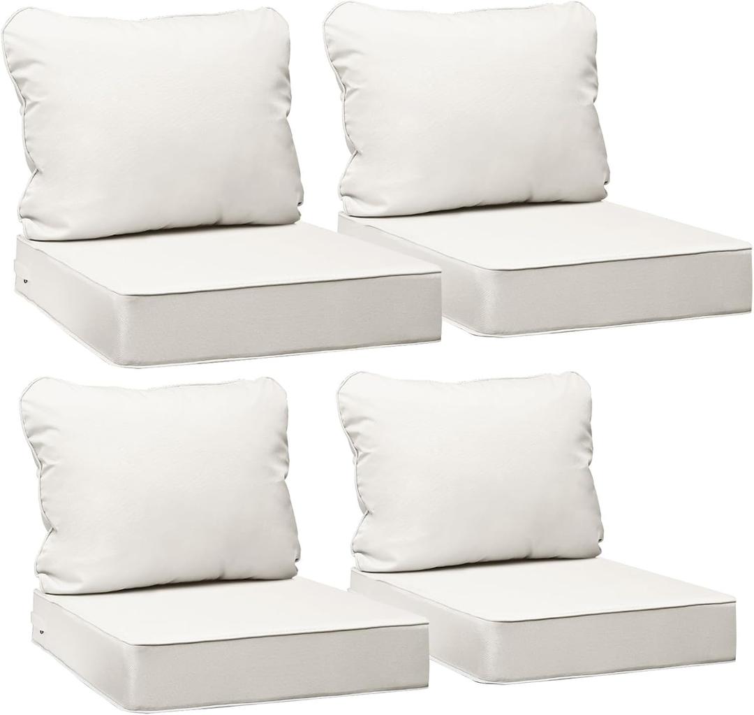 AAAAAcessories Outdoor Seat Cushions for Chairs, Fade-Resistant, Waterproof Patio Furniture Replacement Cushions, 24" x 24" x 5" + 24" x 19", Set of 4, Creamy White