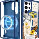 for Samsung Galaxy S24 Ultra Case - [Compatible with MagSafe] Women Cute Girls Magnetic Protective Phone Cover Blue Design Aesthetic Heavy Duty Shockproof Funda para Samsung S24 Ultra Cases (QBT)
