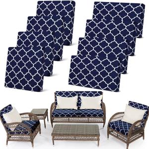 Newwiee 8 Pcs Stretch Patio Outdoor Cushion Covers Waterproof Replacement Sofa Couch Covers for 4 Backrests and 4 Cushions Washable Lawn Garden Seat Furniture Protector(Navy Blue)