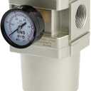 SNS 1NPT Compressed Air Filter Regulator Piggyback Combo, Semi-auto Drain, 5 Micron Brass Filter, Gauge and Bracket, Poly Bowl with Metal Guard AW5000-N10A