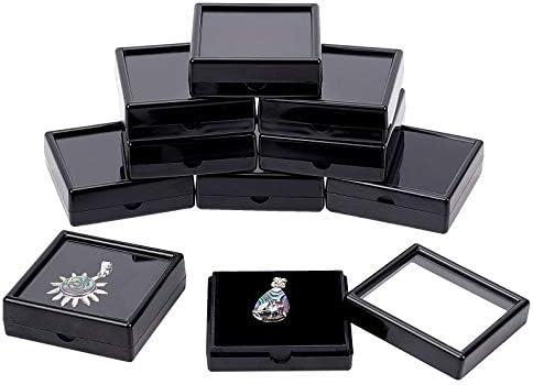 BENECREAT 10PCS Black Gemstone Display Box Square Acrylic Jewelry Box Container 2.4x2.4x0.8inch with Clear Top Lids and Sponge Inside for Mother's Day Festival Treat, Gems, Coins, Jewelry Packing
