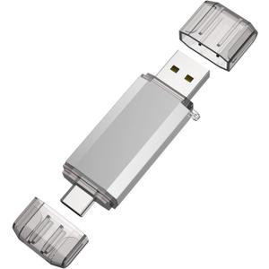 RAOYI 128GB USB C Flash Drive, 2 in 1 USB 3.0 Type C Dual OTG Metal Thumb Drive Jump Drive Memory Stick with Keychain Suitable for USB-C Smartphones, MacBook, Computers and Tablets (Silver)